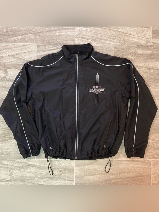 Harley-Davidson Other - Harley-Davidson Black Windbreaker Jacket with White Piping VTG Y2K Sz XL